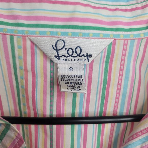 Vintage Lilly Pulitzer Striped V-Neck Button-Up Blouse Long Sleeve Size 8 - Picture 4 of 12